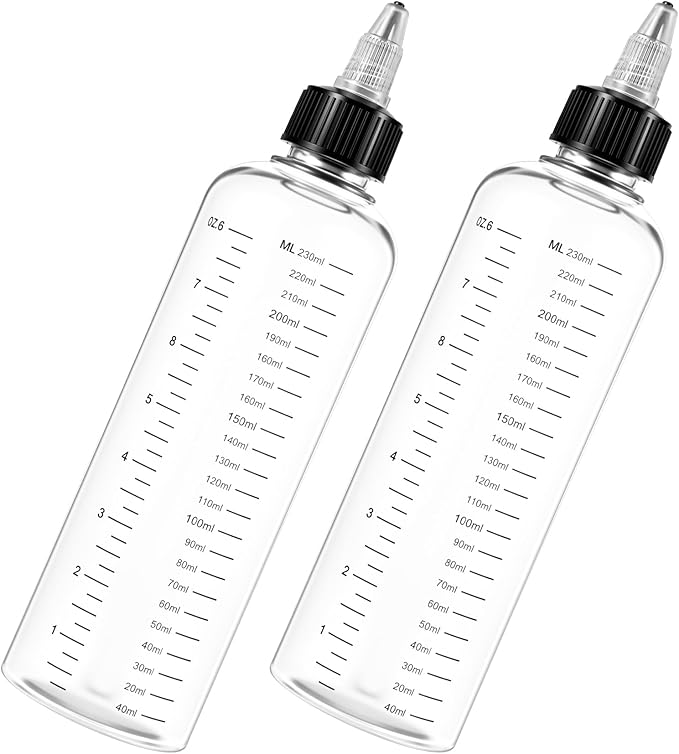 2 Pack Hair Dye Applicator Bottle, Hair Dye Bottle Applicator 8.5oz with Graduated Scale & Twist-On Cap, Plastic Applicators for Root Touch-Up, Salon & Home Use, Clear
