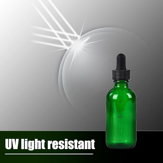 12 Pcs, 2oz Glass Dropper Bottle, Leakproof Tincture Bottles with Dropper, Green Reusable Eye Dropper Bottle, for All Kinds of Liquids (Green, 2oz-12pcs)
