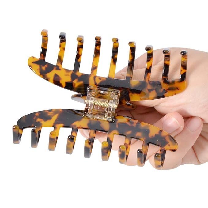 Big Claw Hair Clips 3.8 Inch Tortoise Banana for Women Girls Thin Hair French Design Celluloid Leopard Print Strong Hold for Thick Hair, 2 Color Available (2 Packs)