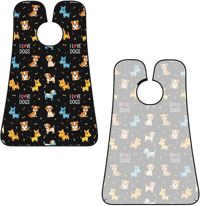 Beard Bib with 3 Suction Cups, Non-Stick Waterproof Hair Catcher Apron, Men's Shaving Essential for Grooming, Doodle Pets Dog Black Shave Bib