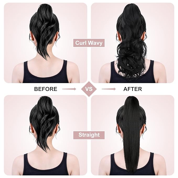 Claw Clip Ponytail Extension 18" Clip in Wavy Ponytail Hair Extensions Long Pony Tails for Women Extensions Ash Blonde Mix Light Bleach Blonde Wave Hairpiece