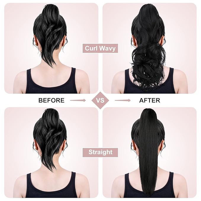 Claw Clip Ponytail Extension 18" Clip in Wavy Ponytail Hair Extensions Long Pony Tails for Women Extensions Ash Blonde Mix Light Brown Wave Hairpiece