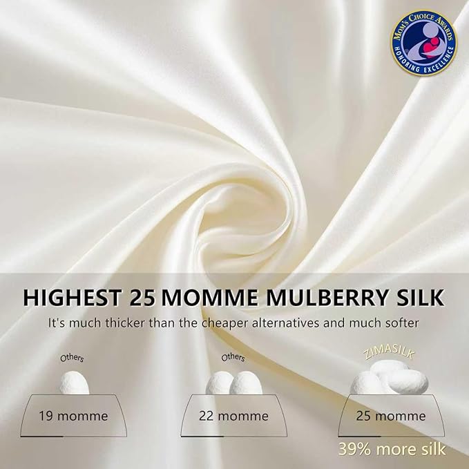 ZIMASILK 25 Momme 100% Pure Mulberry Silk Pillowcase for Hair and Skin Care, Highest Grade 6A Pillow Cases for Women, Long-Lasting Durablity, Gift for Women Men, 1Pc (Standard 20"x26", Ivory)