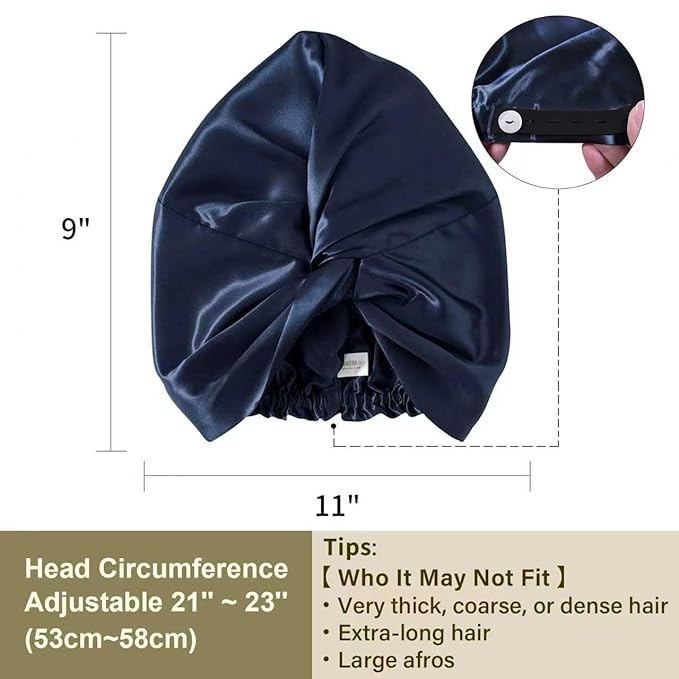 ZIMASILK 100% 22 Momme Mulberry Silk Bonnet for Sleeping Women, Breathable Silk Hair Wrap for Premium Hair Protection - Reducing Friction (1Pc, Navy)