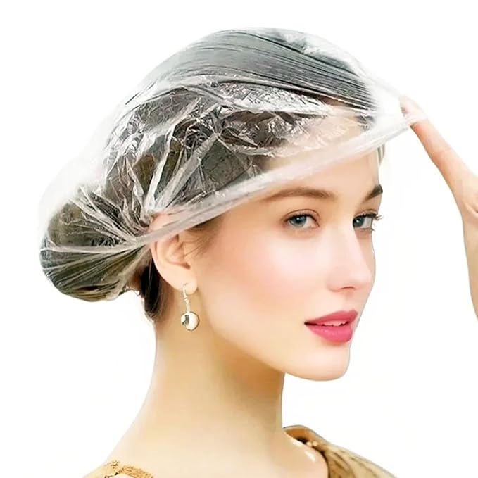 200 PCS Disposable Shower Caps – Large, Thickened & Waterproof Plastic Hair Bath Caps for Women & Men – Reusable Travel Essentials for Spa, Hotel, Salon, Home & Deep Conditioning (18.1 Inches, Clear)