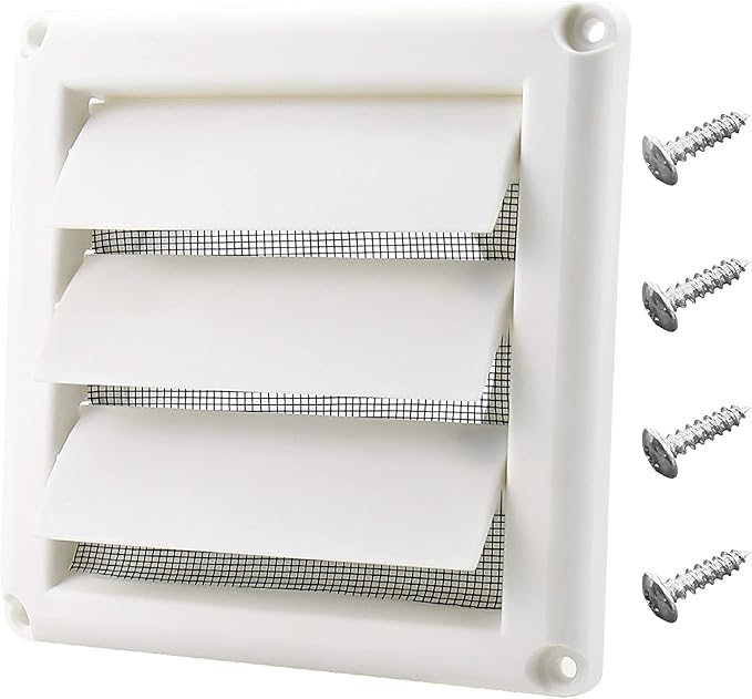 Funmit 4" Dryer Vent Cover for Exterior Wall Vent Hood Outlet Airflow Dryer Air Vent with Screen Includes 4 Screw for Easy Installation (White)