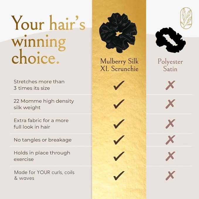 Silk Scrunchies for Women Ponytail Holders – Oversized Mulberry Silk Scrunchies – Extra Large No Damage Hair Ties for Curly, Thick, and Thin - Hair Accessories for Women – Sapphire, XL By Curlfriend