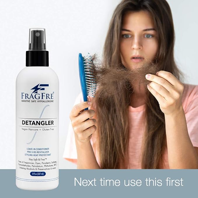 Detangler 8 oz (2-Pack Gift Set) - Fragrance Free Hypoallergenic Parabens Free - Hair Detangler Leave-in Conditioner for Sensitive Skin - Styling Heat Protectant - Vegan Cruelty/Gluten Free