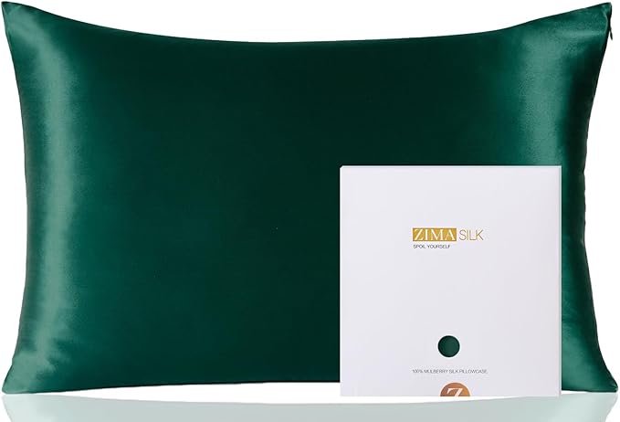 ZIMASILK 100% Pure Mulberry Silk Pillowcase for Hair and Skin Health,Soft and Smooth,Both Sides Premium Grade 6A Silk,600 Thread Count,with Hidden Zipper,1pc (Queen 20''x30'',Blackish Green)