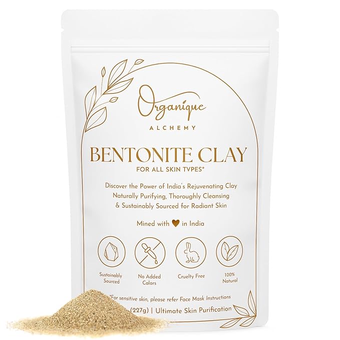 Bentonite Clay Powder For Face, Body & Hair, Deep Pore Cleansing & Detox, Indian Healing Calcium & Sodium Clay, For Masks & Bath 8 oz (227g)