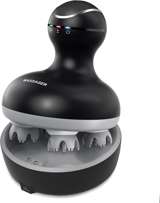 cotsoco Electric Scalp Head Massager, Scalp Hair Massage Waterproof Head Massager with 4 Heads 84 Nodes for Hair Growth and Stress Release Massage Black