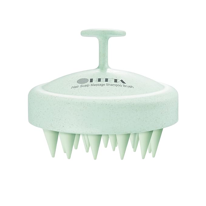 HEETA Scalp Massager Hair Growth, Soft Silicone Scalp Scrubber Shampoo Brush for Exfoliation, Dandruff Removal & Head Massage Stress Relax, Wet & Dry Use for Thick, Thin Hair Care, Wheat Straw Green