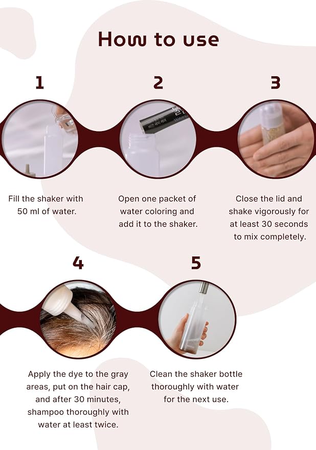 Korean Permanent Hair Dye, Powder Hair Color Kit, Wine Brown, Gray Hair Coverage, Plant-Based Formula, Easy Application for Roots, Short & Long Hair, Vegan, Just Mix with Water (3 Powder Packets)