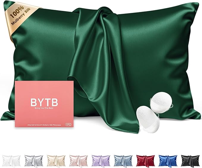 Silk Pillow Cases Queen Size 100% Mulberry Silk Pillowcase for Hair and Skin 22 Momme Both Side Grade 6A Silk Cooling Soft Breathable 20 x 30 Inches with Hidden Zipper 1PC, Green
