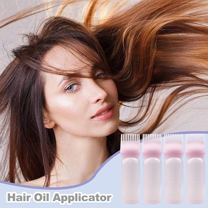 4 PCS Root Comb Applicator Bottle,Hair Oil Applicator Bottle for Hair Dye Shampoos Salons.6oz（pink）
