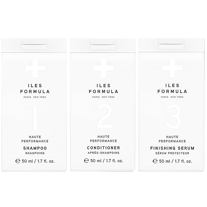 ILES FORMULA Mini Signature Collection – Moisturizing Travel Shampoo & Conditioner w/Mini Finishing Serum Blow Dry Cream for Dry, Damaged, Frizzy Hair - Salon Grade Anti-Frizz Hydrating Hair Care Set