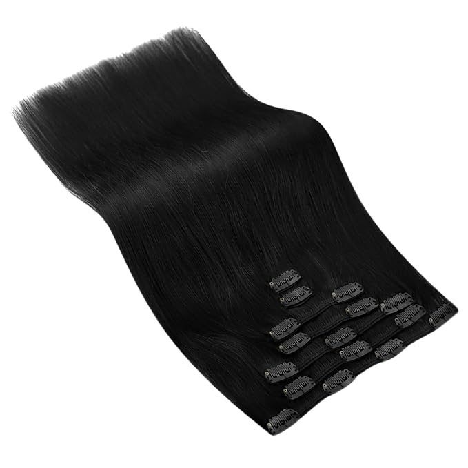 Ve Sunny Clip in Hair Extensions Real Human Hair, Black Clip in Hair Extensions Remy Hair Extensions Clip ins for Women 22inch 120g 7Pcs