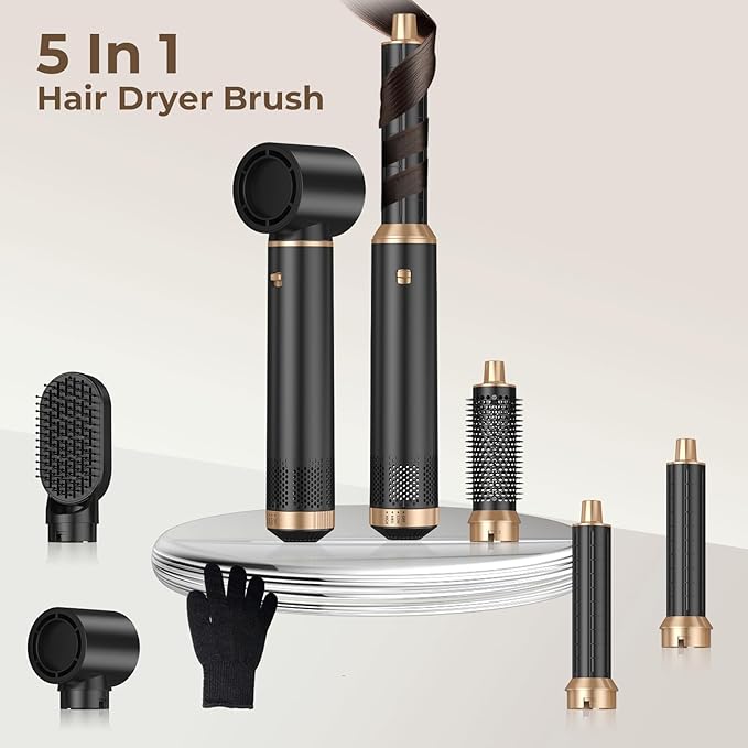 5 in 1 Blow Dryer Brush, Negative Ion Hair Dryer Brush Set Upgrade Hot Air Brush Air Styler Curling Wrap Air Curler, Curling Iron Hair Styling Tools As A Gift for Straight/Curl/Drying/Smoothing