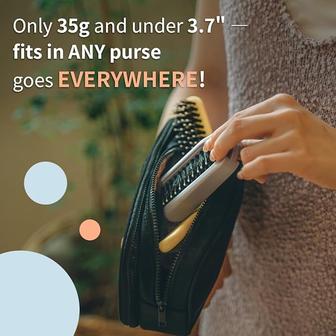 Uffy MiniPop Travel Hair Brush – Mini Folding Boar Bristles for Women, Men & Kids | Kid-Friendly Portable Purse Brush for Wet & Dry Hair, Curly or Straight | Pocket-Size Detangler – Ballet Pink