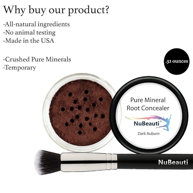 Hair Root Touch Up Powder - Dark Auburn - 11 True-to-Nature Root Concealer Shades - Long-lasting, Zero Fragrance, Talc or Parabens - With Brush