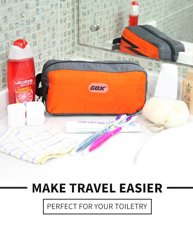 GOX Small Travel Toiletry Bag, Dopp Kit Case For Men, Multifunction Organizer Pouch (Orange/Grey)