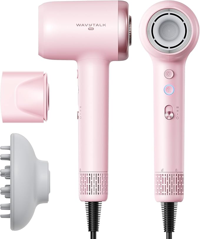 Hair Dryer, Wavytalk Turblow Pro Fast Drying Blow Dryer with Diffuser, High Speed Hair Dryer with 110,000 RPM, Pro Negative Ions for Reduces Damage, Frizz Smoothing, 3 Speeds & 3 Temps, Pink