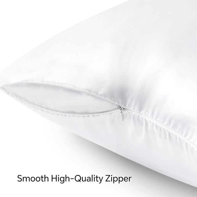 BEDELITE Satin Pillowcase with Zipper, White King Size Pillow Cases Set of 2, Super Soft and Cooling Similar to Silk Pillow Cases, Gift for Women Men(20x40 Inches)