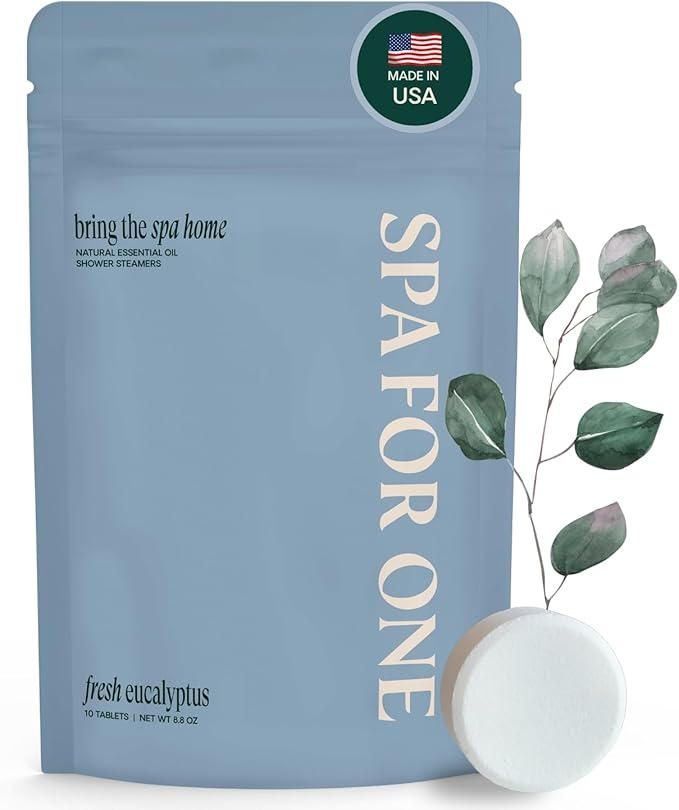 Shower Steamers Aromatherapy 10 Pack - Made in USA with Natural Essential Oils for Christmas Stocking Stuffers, Birthday Gifts for Women and Men, White Elephant, Self Care - Eucalyptus