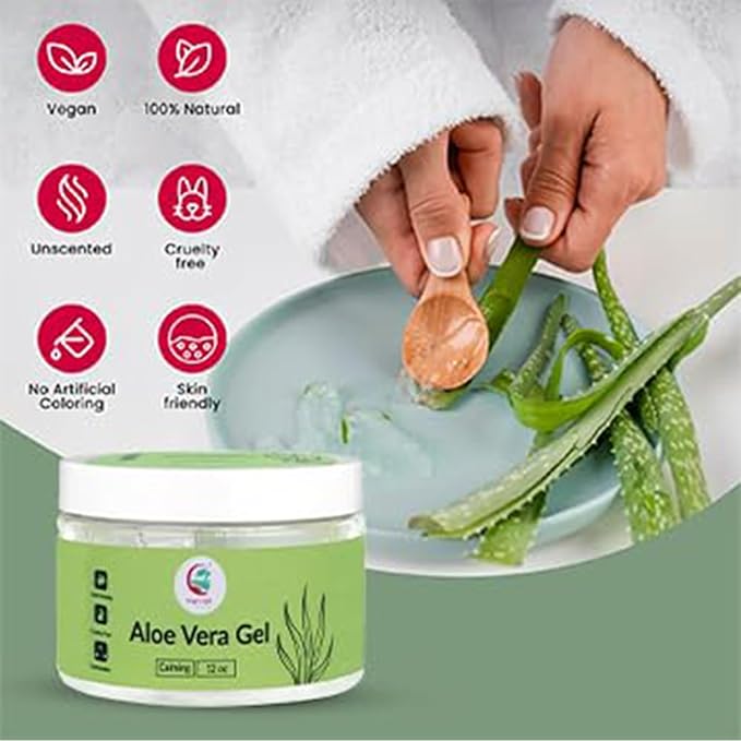 12 oz Aloe Vera Gel, Pure & Natural Soothing Aloe Gel for Face, Skin, Scalp Hair & Scalp – Daily Moisturizer & Refresh Skin, By Yogi's Gift