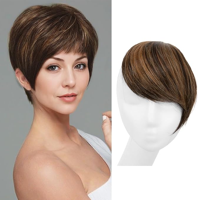 SARLA Clip in Side Bangs Extension Straight Synthetic Fake Bangs One Piece for Women Chestnut