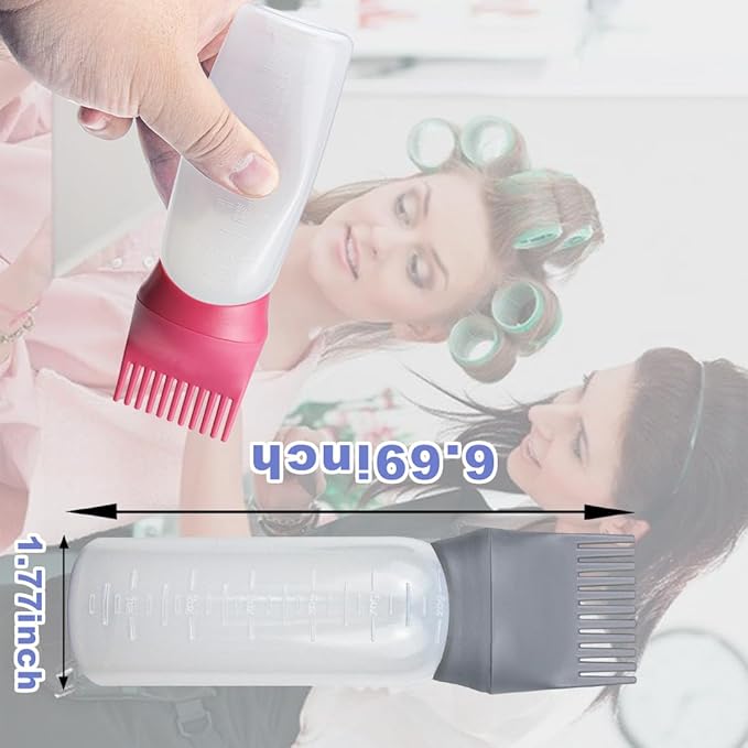 ELANE 4 Pack Root Comb Applicator Bottle, Oil Comb Applicator for Hair Dye, Shampoos, Salons. (Grey+Red)