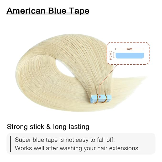 SUYYA Tape in Hair Extensions Human Hair Platinum Blonde 14 Inch 40g/pack 20pcs Straight Seamless Skin Weft Tape in Real Human Hair Extensions(14inch #60)