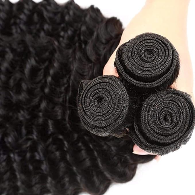 Natural Black Deep Wave Bundles Human Hair Color 1B Bundle Niegmeag Brazilian Virgin Soft and Silky Remy Hair 3 Bundles 16 18 20 Inch Double Weft Color 1B Deep Wave Bundle