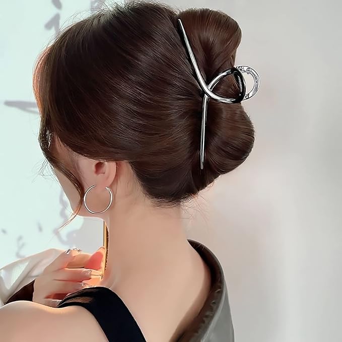 2Pack Glossy Metal Hair Claw Clips No Slip Hair Clamps for Thin and Thick Hair Accessoriesas Gift for Women Girlfriend (2pcs/box,Glossy Rose Gold & Silver)