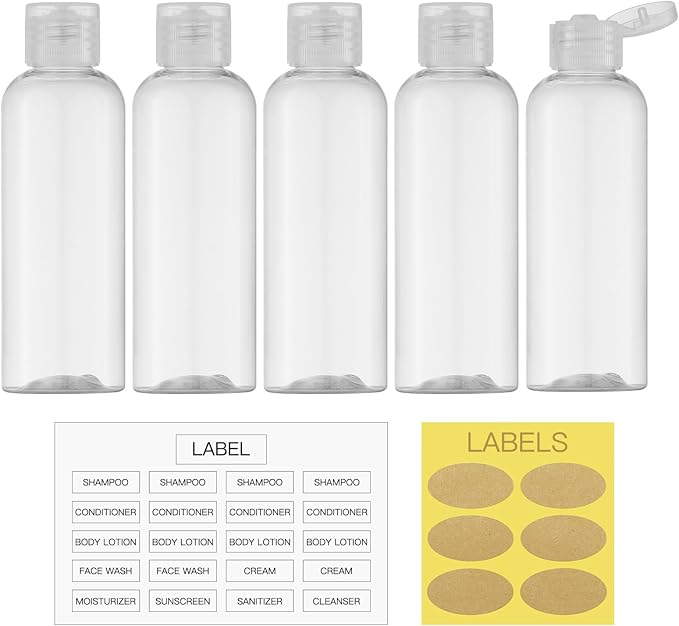 LISAPACK 3.4 oz Travel Bottles for Toiletries, Plastic Travel Size Containers for Shampoo Conditioner TSA Approved, Empty Small Squeeze for Lotion, Clear Leak Proof Mini Liquid Tube for Refillable