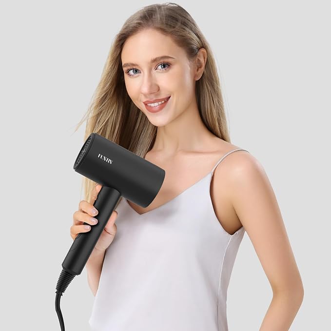 FUNTIN Hair Dryer, Blow Dryer with Diffuser Brush Comb for Women 4C Thick Curly Hair 1800w-Professional Black