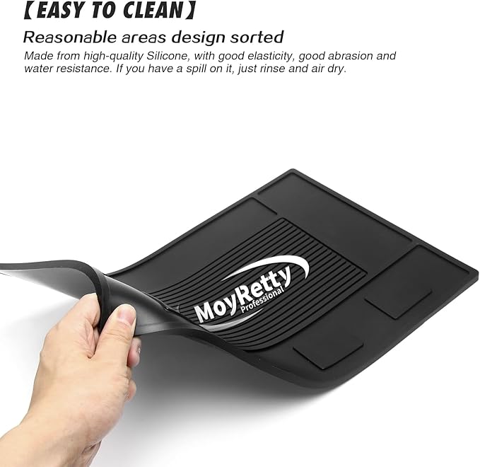 MoyRetty Magnetic Barber Organizer Mat for Clippers(17.7'' x 11.8''), Professional Anti-Slip Heat-Resistant Silicone Pad for Hair Stylist Supplies- 4 Magnets