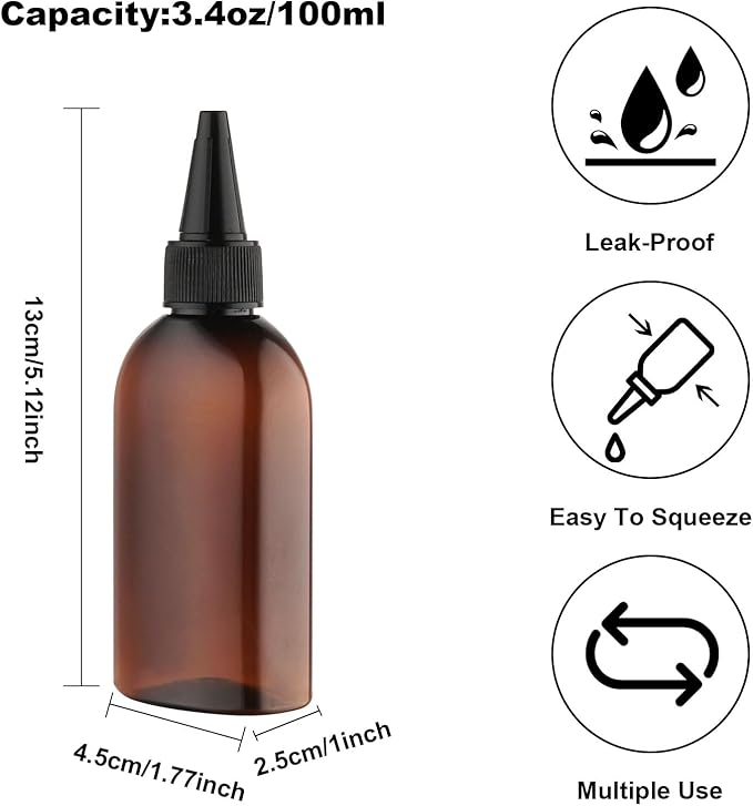 Cosywell Paint Bottles 8Pack 100ml/3.4oz Empty Squeeze Bottles Leak-Proof Refillable Plastic Hair Color Applicator Bottle Paint Storage Containers for Paint Art Crafts Shampoo Liquids(Clear)