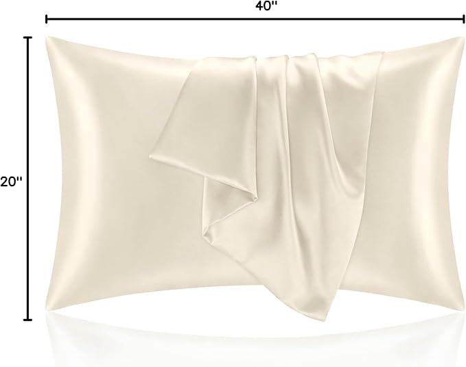 BEDELITE Satin Pillowcase for Hair and Skin, Super Soft and Cooling Similar to Silk Pillow Cases 2 Pack with Envelope Closure, Gift for Women Men(20"x40" King Size, Beige)