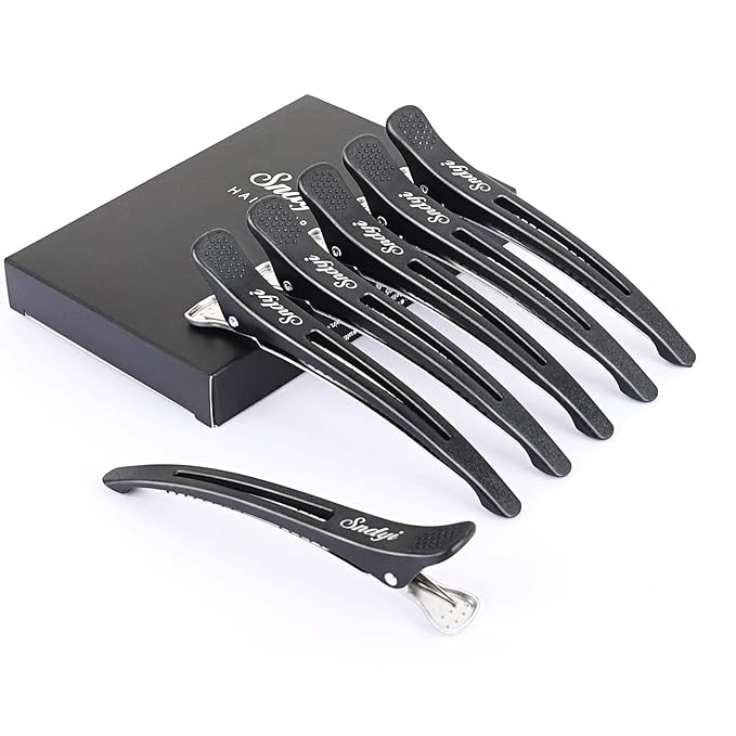 Sndyi Hair Sectioning Clips - Non-Slip Duck Billed With Silicone Band for Styling, Rollers - 6Pcs, Black - for Hairdressers, Barbers, Women, Men