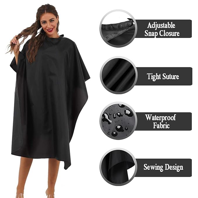 Black Barber Cape - Professional Nylon Waterproof Salon Cape, 59" x 47", 8 Pack
