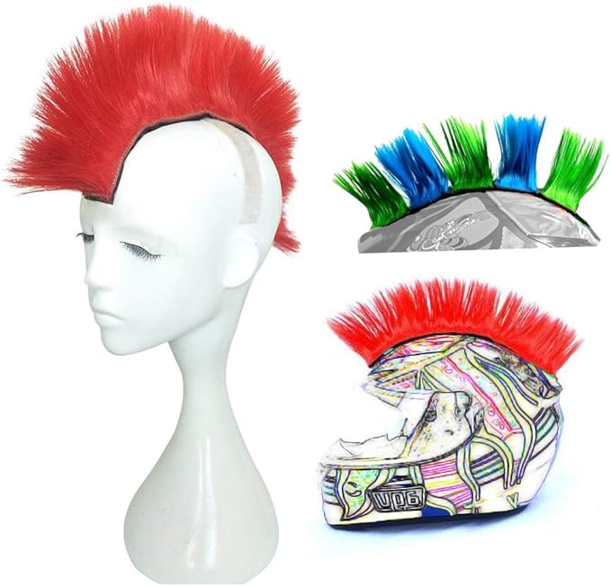 Helmet Mohawk Wig Adhesive Mohawk for Motorcycle Bicycle Ski Snowboard Helmet Hair Patches Skinhead Costumes Wig Cosplay Wig (Helmet not Included)