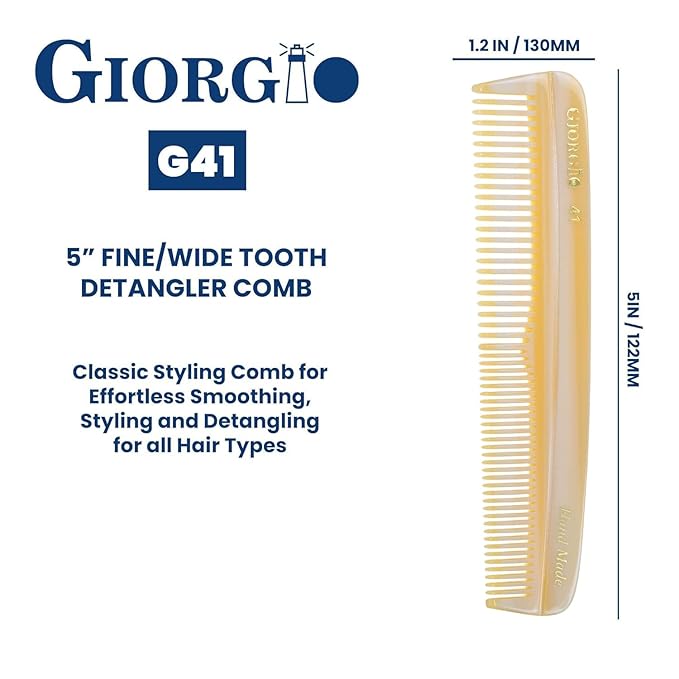 Giorgio G41 FineTooth and WideTooth Pocket Comb - Hair Styling Comb for Men and Women, Handmade Beard Combs for Men, Barber Combs, for Grooming,Saw Cut and Polished (Ivory)