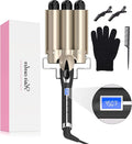 Hair Waver 1 1/4 Inch Crimper for Large Loose Waves, AIMERVO 3 Barrel Curling Iron 1.25", 15 Heat Settings 170-450°F for All Hair Types, Ceramic Jumbo Curling Wand, Dual Voltage, for Mid to Long Hair