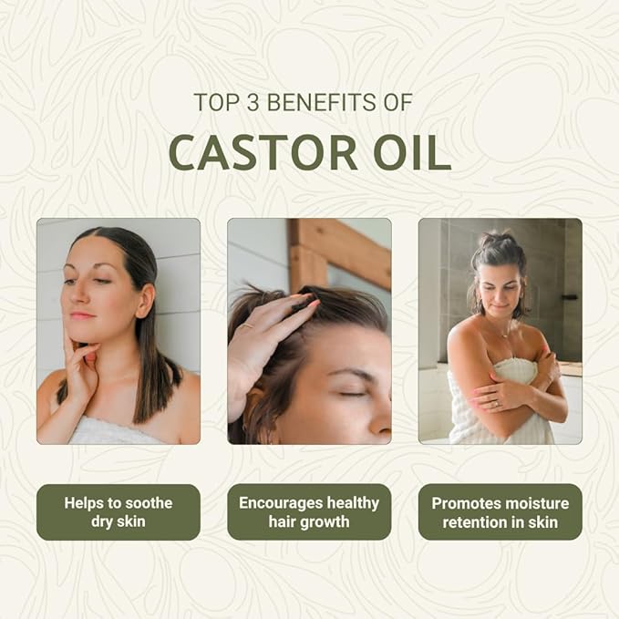 Organic Castor Oil Direct From India - Cold Pressed Castor Oil For Face, Hair Growth, Eyelash Serum, Eyebrow - Skin and Face Moisturizer and Detox - Hexane Free 32oz