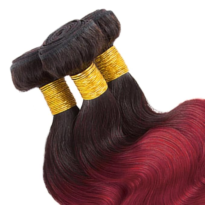 Ombre Human Hair Bundles Burgundy Body Wave Bundles Niegmeag Peruvian Grade 8A Virgin Remy Hair Extensions 12 14 16 Inch 2 Tone Black and Red Bundle