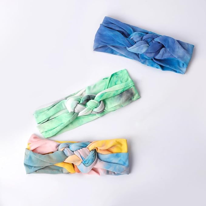 Vercret Headbands for Women Tie Dye Sailor Knot Headband Wide Elastic Adjustable Braided Hair Bands Non Slip Boho Stretchy Turban Headwrap Yoga Workout,3Pcs