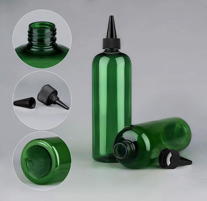 Squeeze Bottles for Hair - 16 Ounce Applicator 2 Pack, Green PET Plastic Refillable With Twist Top Cap for Hair Dye and Oil