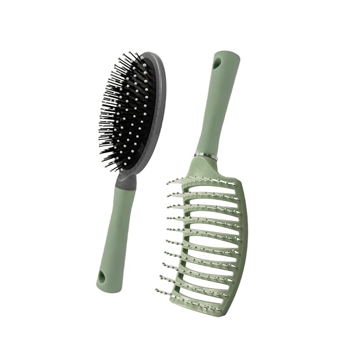 2 Pack-Air Cushion Comb Brush and Curved Vented Hair Brush,Hair brush with Effortless Tangle Removal,For Wet Dry Damaged Curly Hair for Women Men Boys Girls Kids.