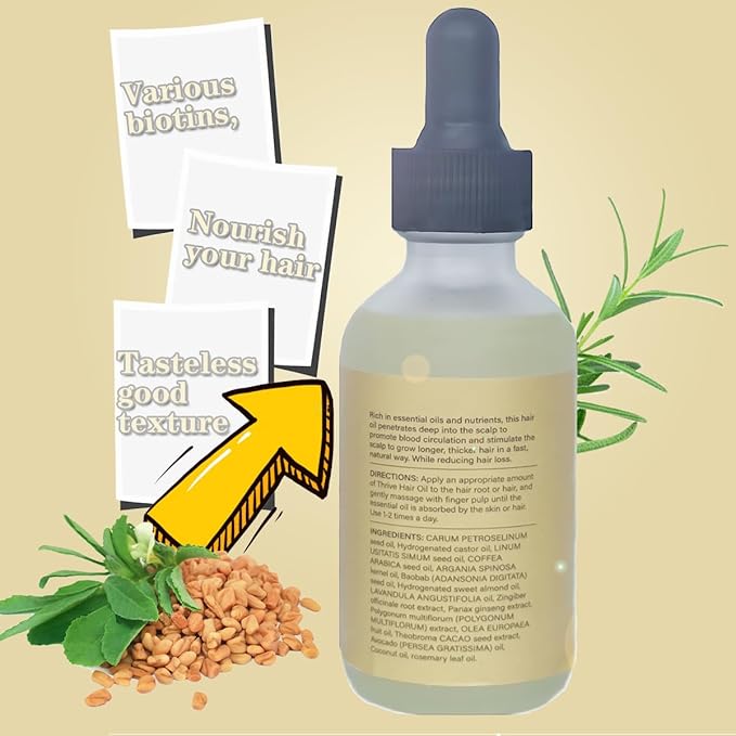 Hair oil that promotes growth | Rosemary Oil | With 20+ Biotin, Nourishes The Scalp, Improves Blood Circulation,Rid of Itchy & Dry Scalp, Nourishing for Split Ends【100% New 2.02 Ounces 60ML】